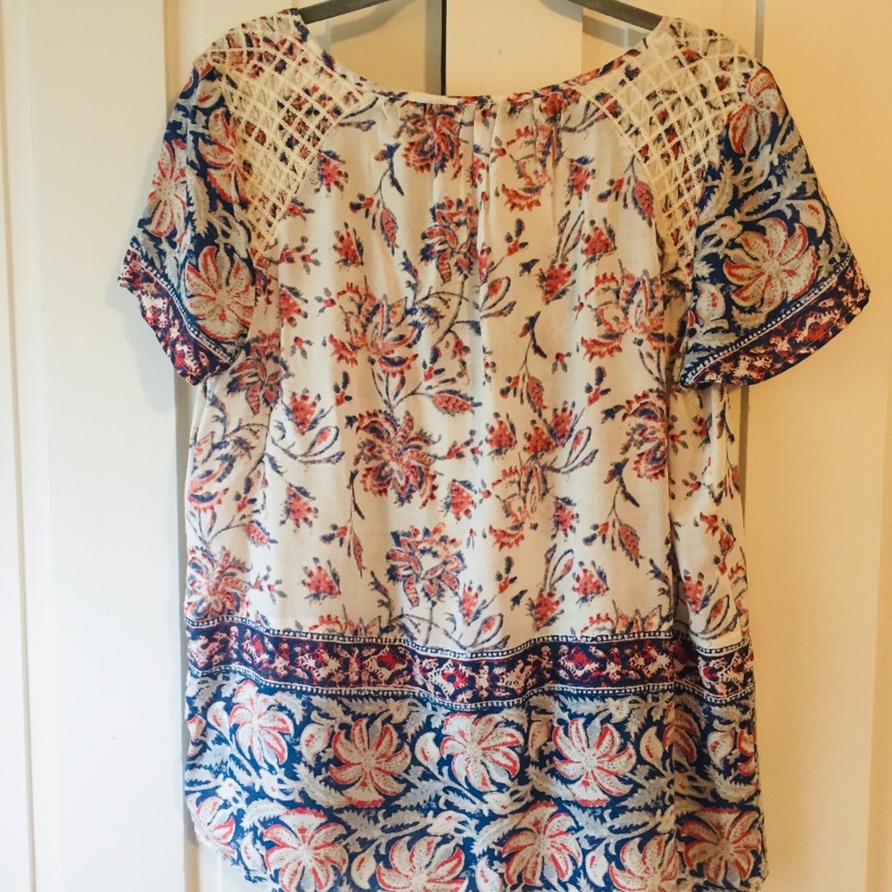 Lucky Brand Boho Floral Peasant Blouse - Large - Picture 4 of 5